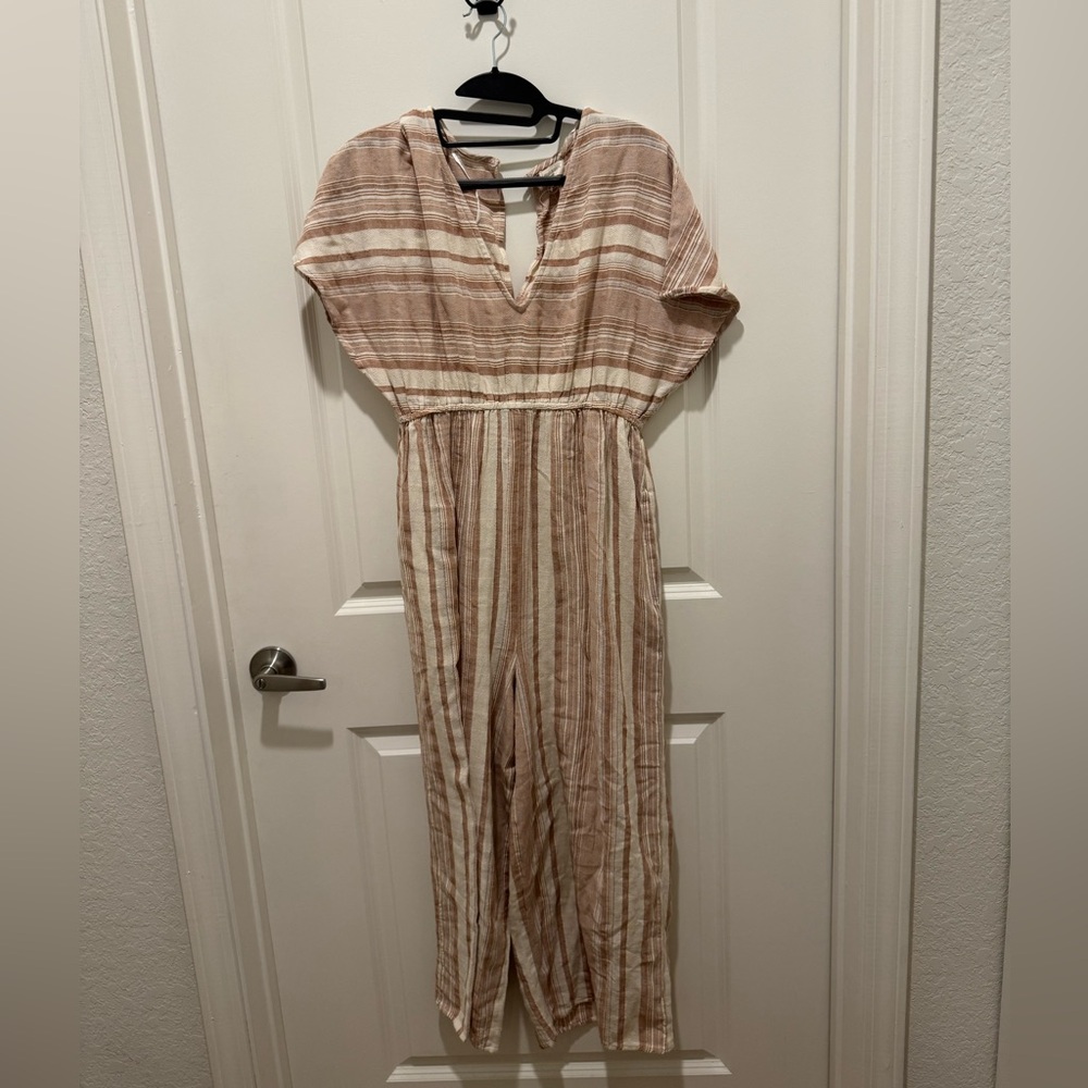 Striped Tan and White Jumpsuit
